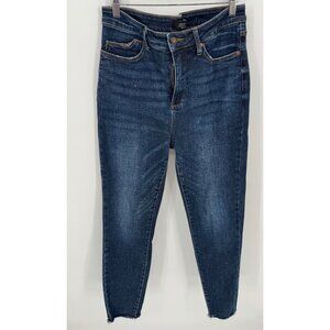 Judy Blue Womens Distressed Hem Dark Wash Skinny Jeans